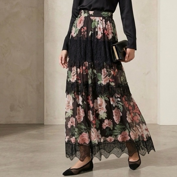 TUARTE Official Dresses & Skirts - Elegant Black Floral Maxi Skirt